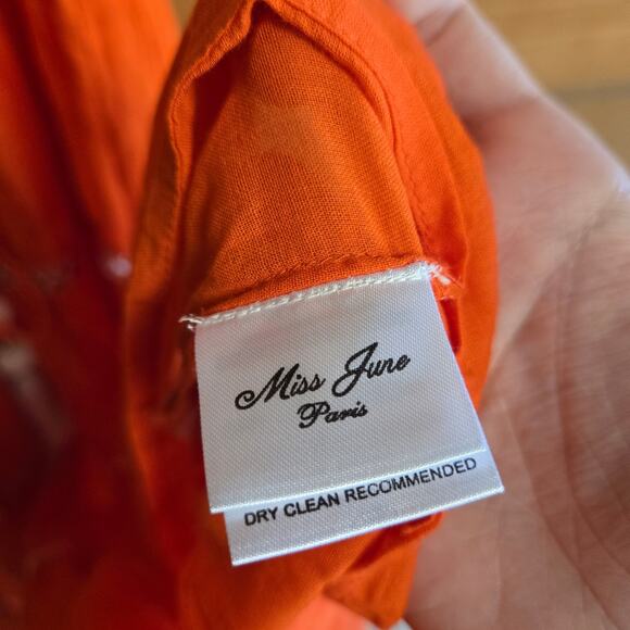 Miss June Esmerelda Long Dress Orange Embroidered Tiered Maxi Off Shoulder OS - Picture 8 of 8